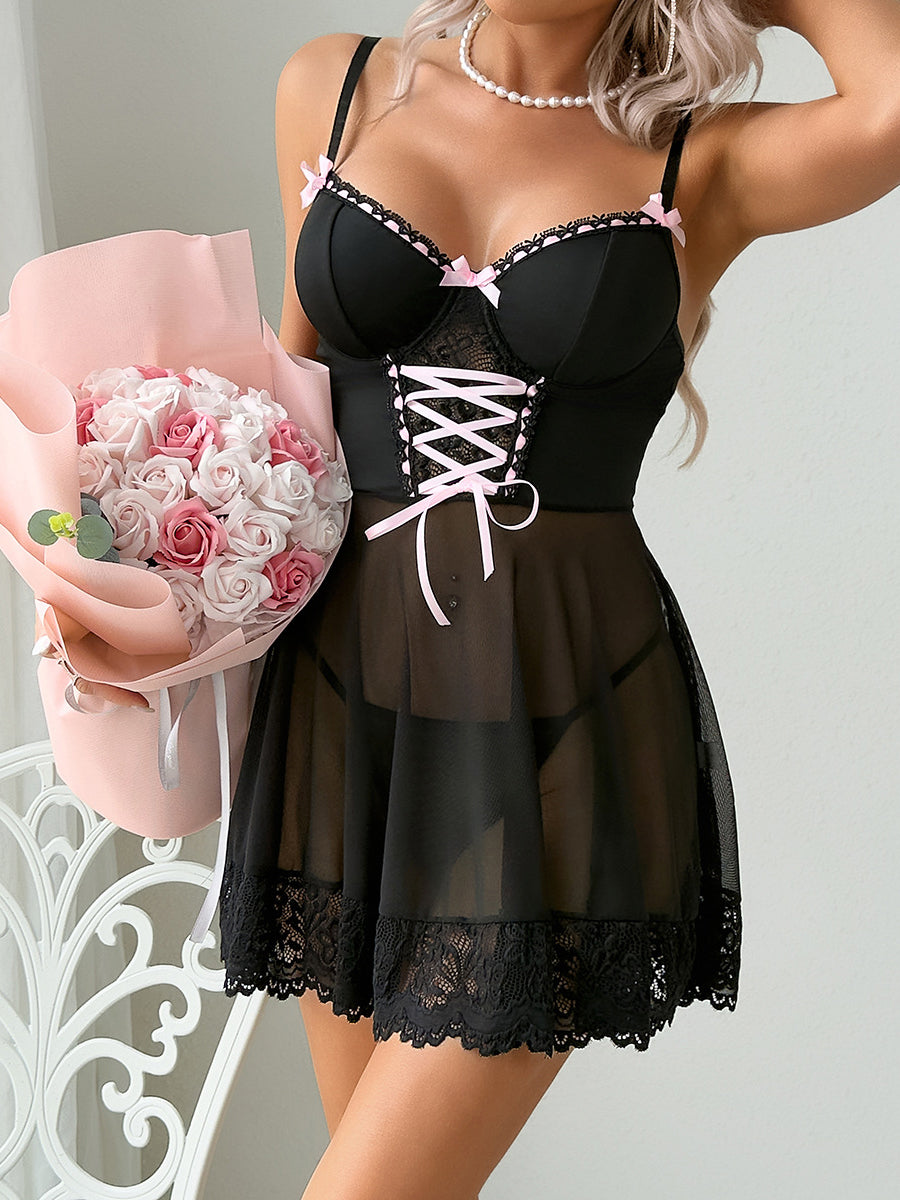 Costume Inspire Lace-Up Babydoll Lingerie Set