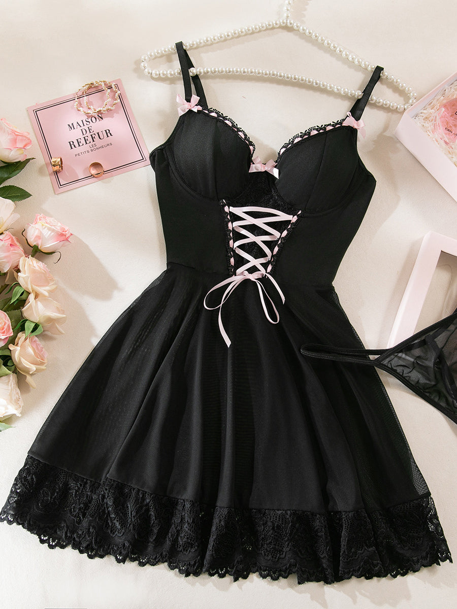 Costume Inspire Lace-Up Babydoll Lingerie Set
