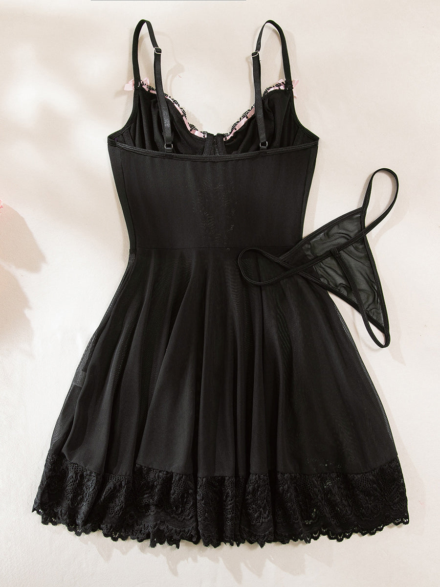 Costume Inspire Lace-Up Babydoll Lingerie Set