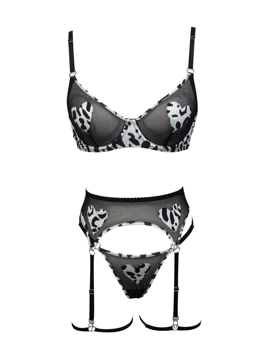Costume Inspire Leopard Heart Mesh Bra Set