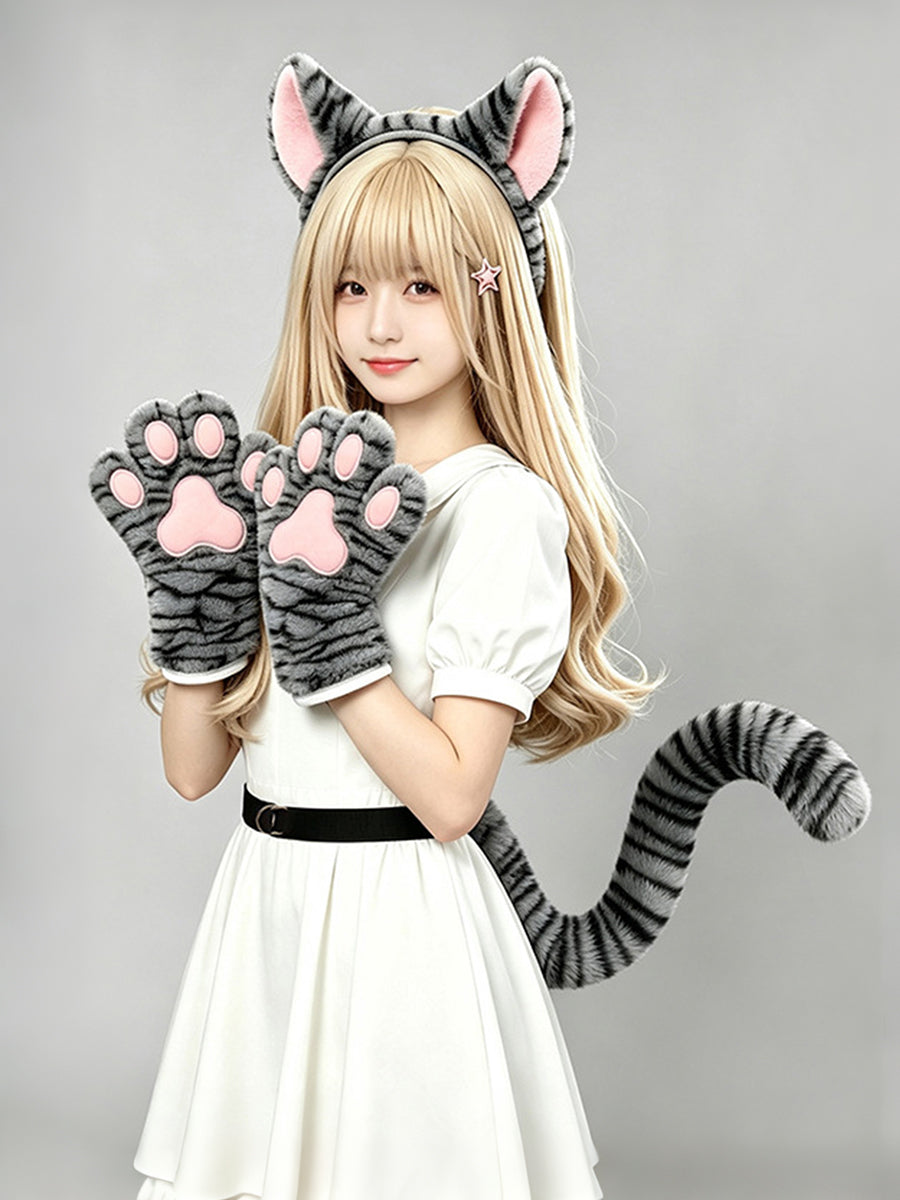 3-Piece Faux Fur Cat Cosplay Set  - Costume Inspire