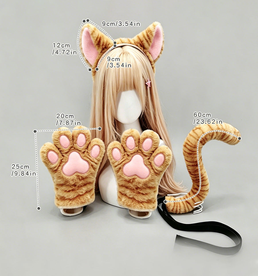 3-Piece Faux Fur Cat Cosplay Set  - Costume Inspire
