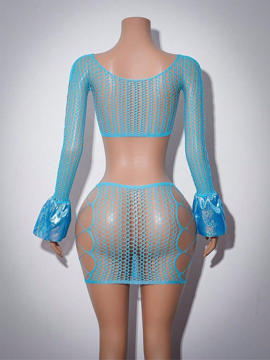 Blue Fishnet Rave Outfit - Costume Inspire