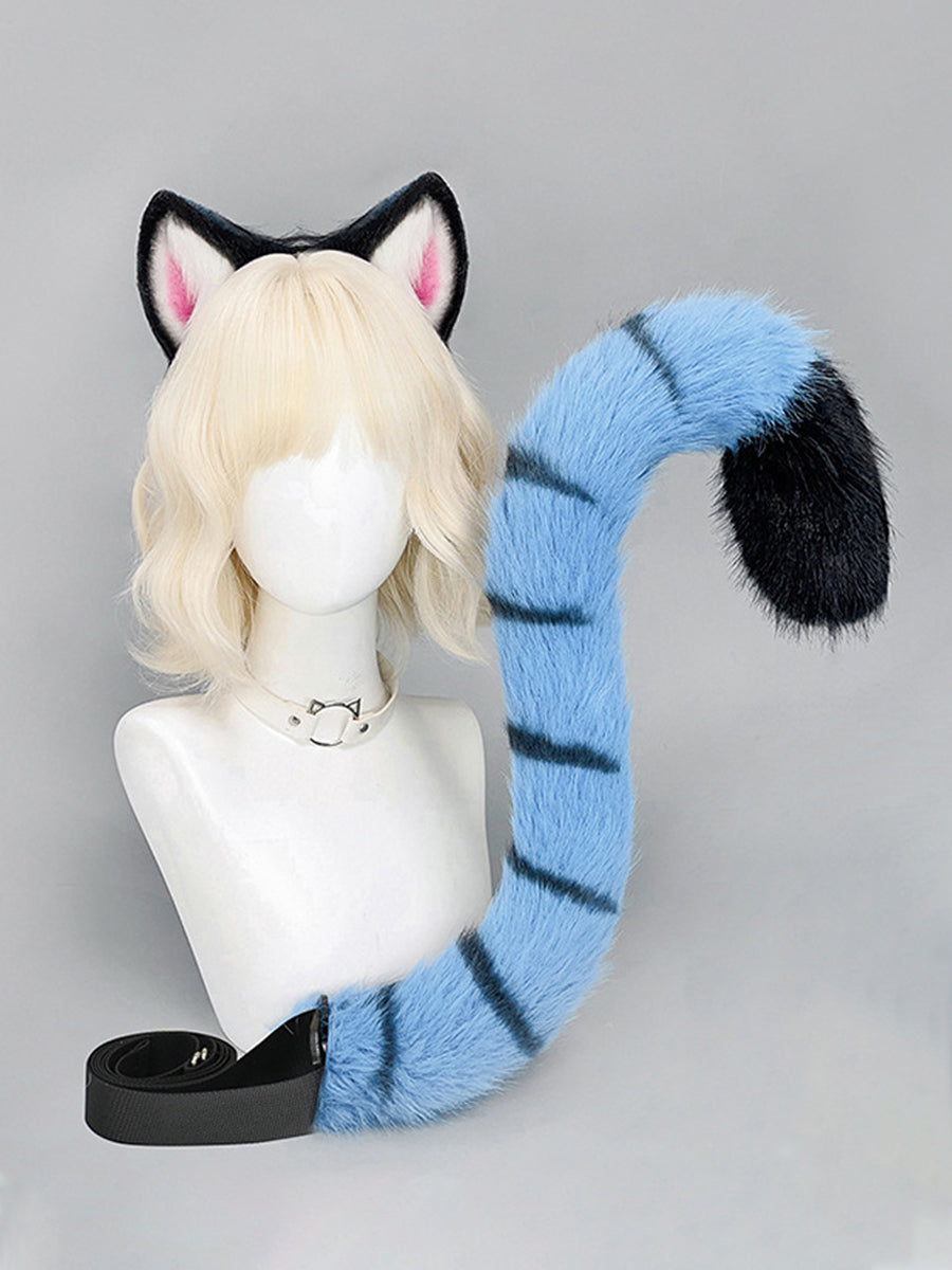 Blue Furry Tiger Ears and Tail Set - Costume Inspire