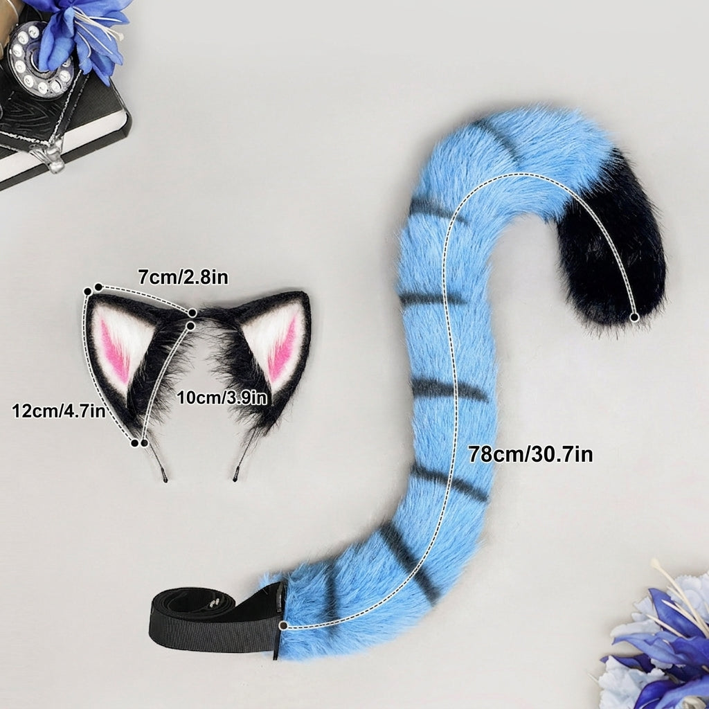 Blue Furry Tiger Ears and Tail Set - Costume Inspire