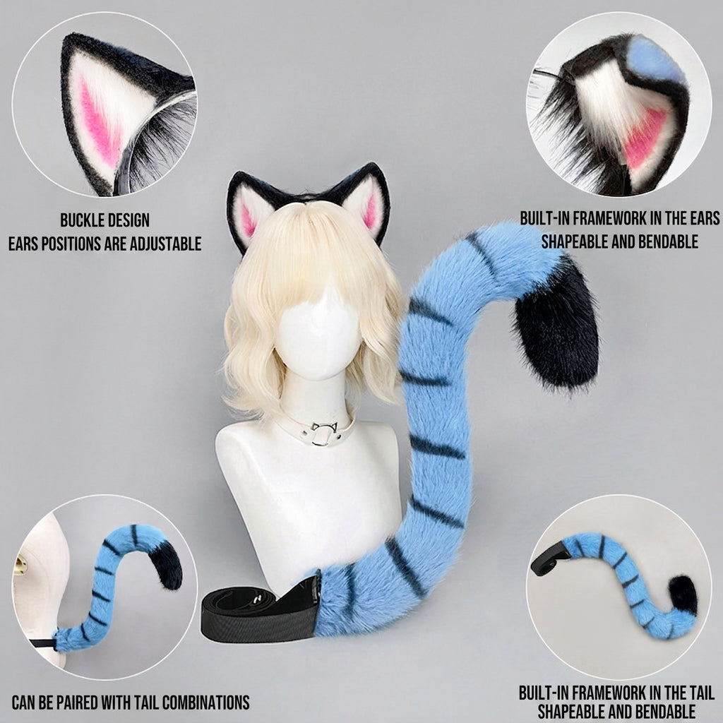 Blue Furry Tiger Ears and Tail Set - Costume Inspire