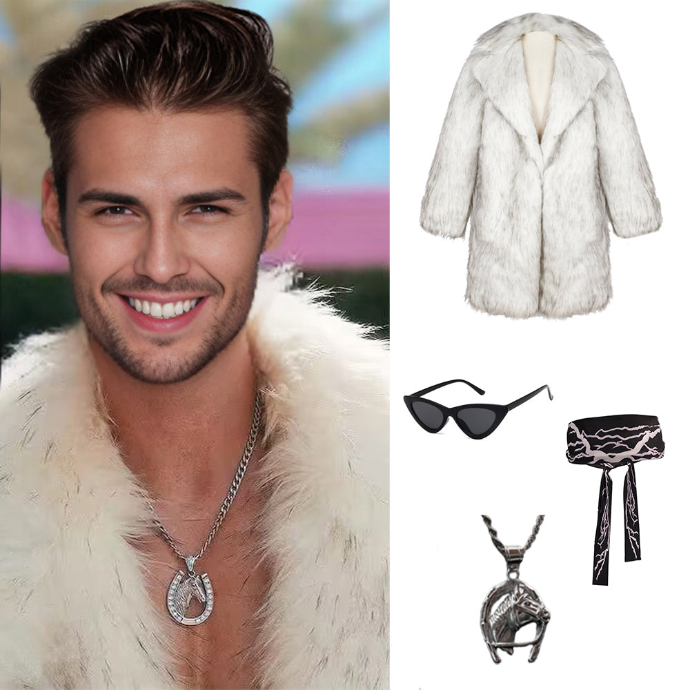 Costume Inspire Barbie Movie Ken Fur Coat with Accessories