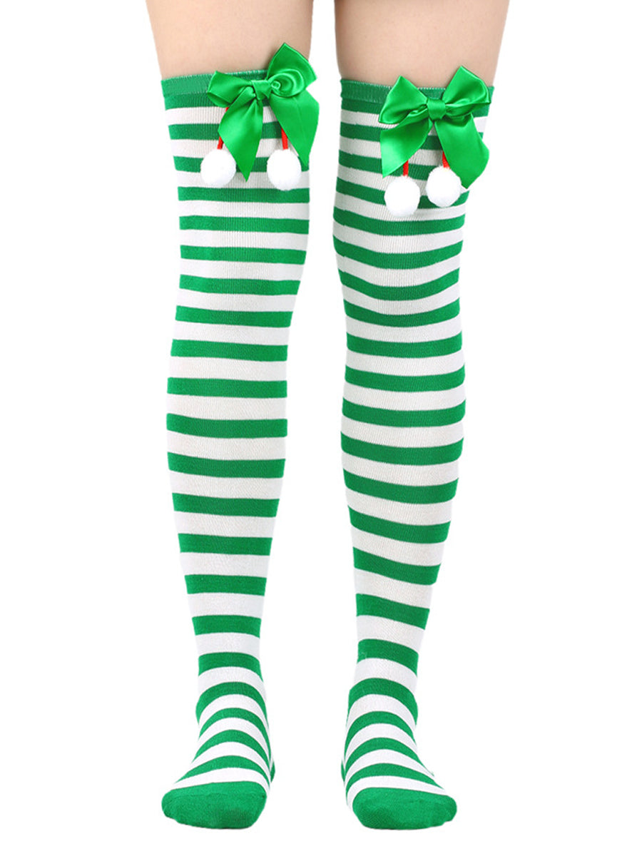 Christmas Striped Thigh High Socks