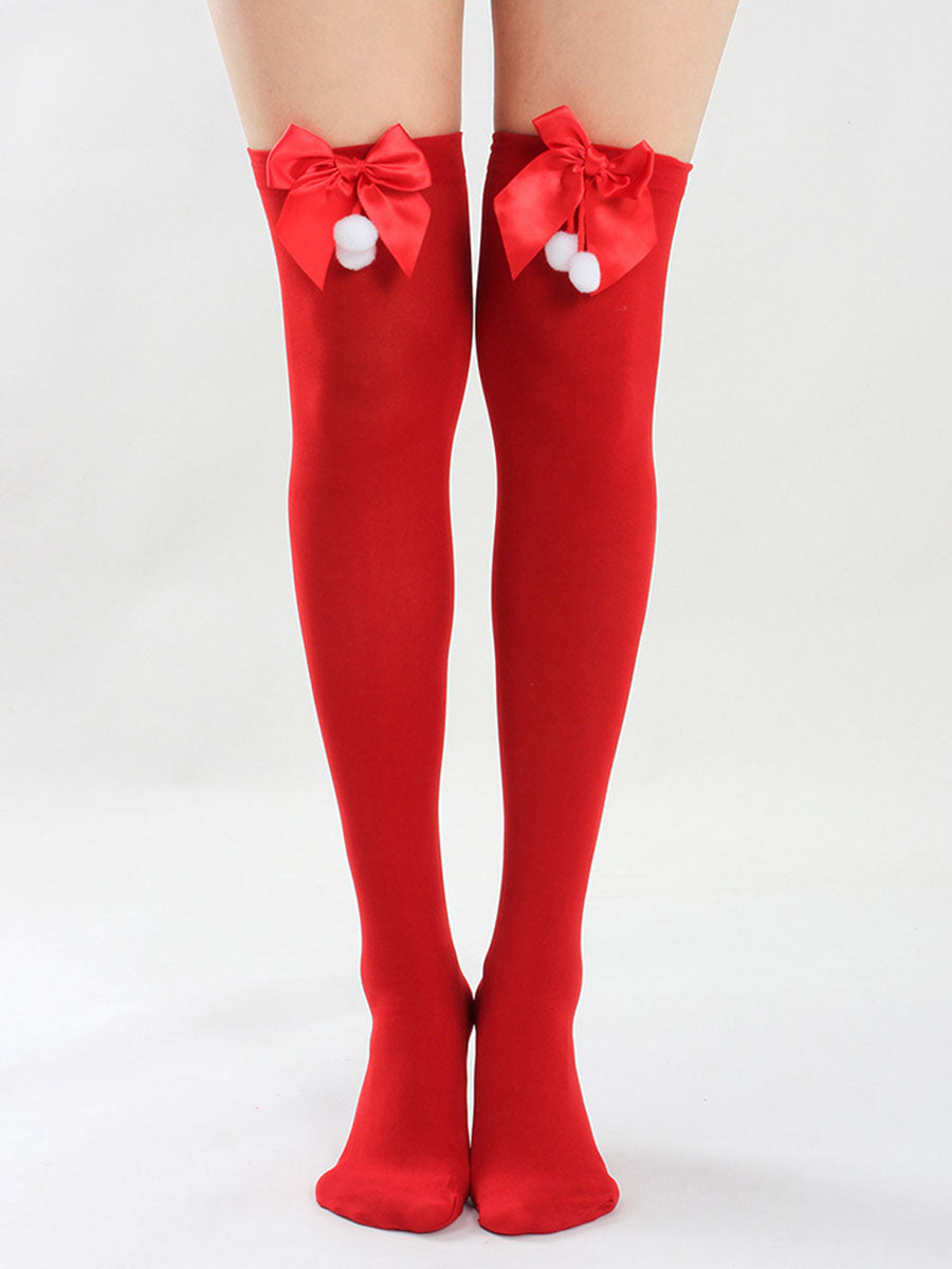 Costume Inspire Christmas Thigh High Stocking with Red Bow