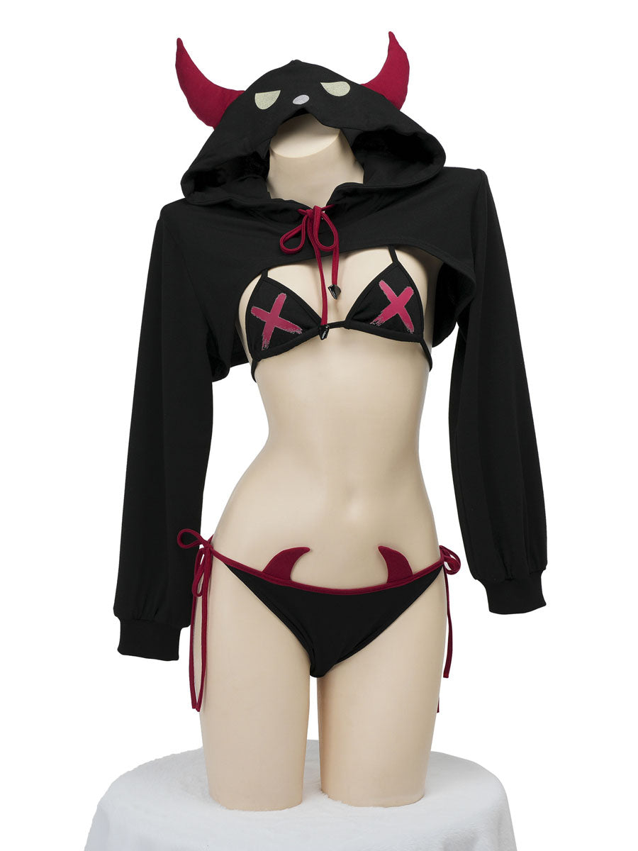 Devil Cropped Hoodie with Bikini