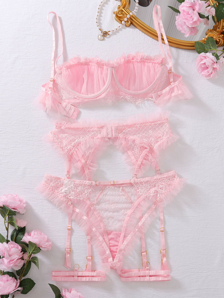 Costume Inspire Open Cup Ruffle Trim Bra Set