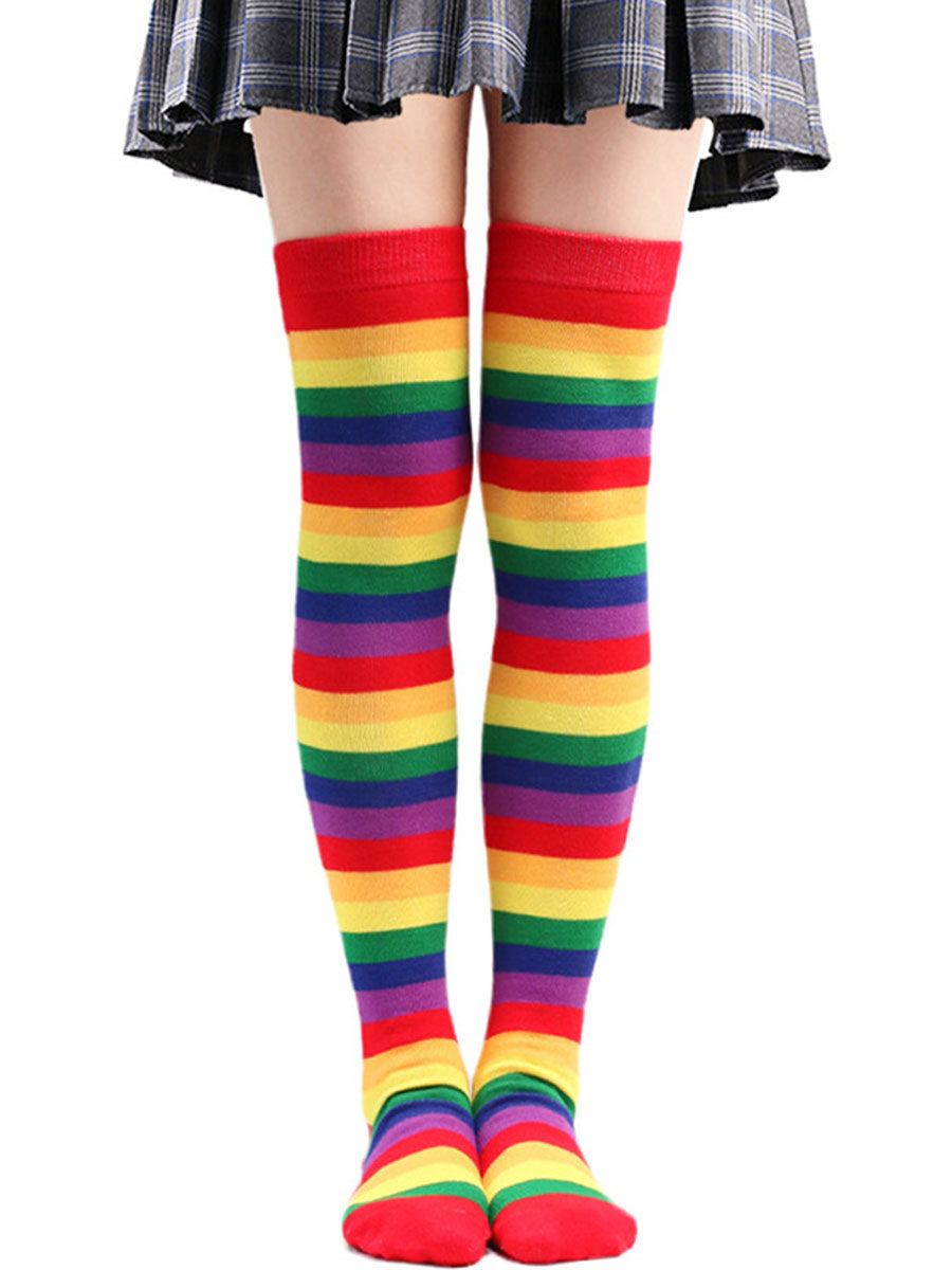 Costume Inspire Rainbow Thigh High Stockings