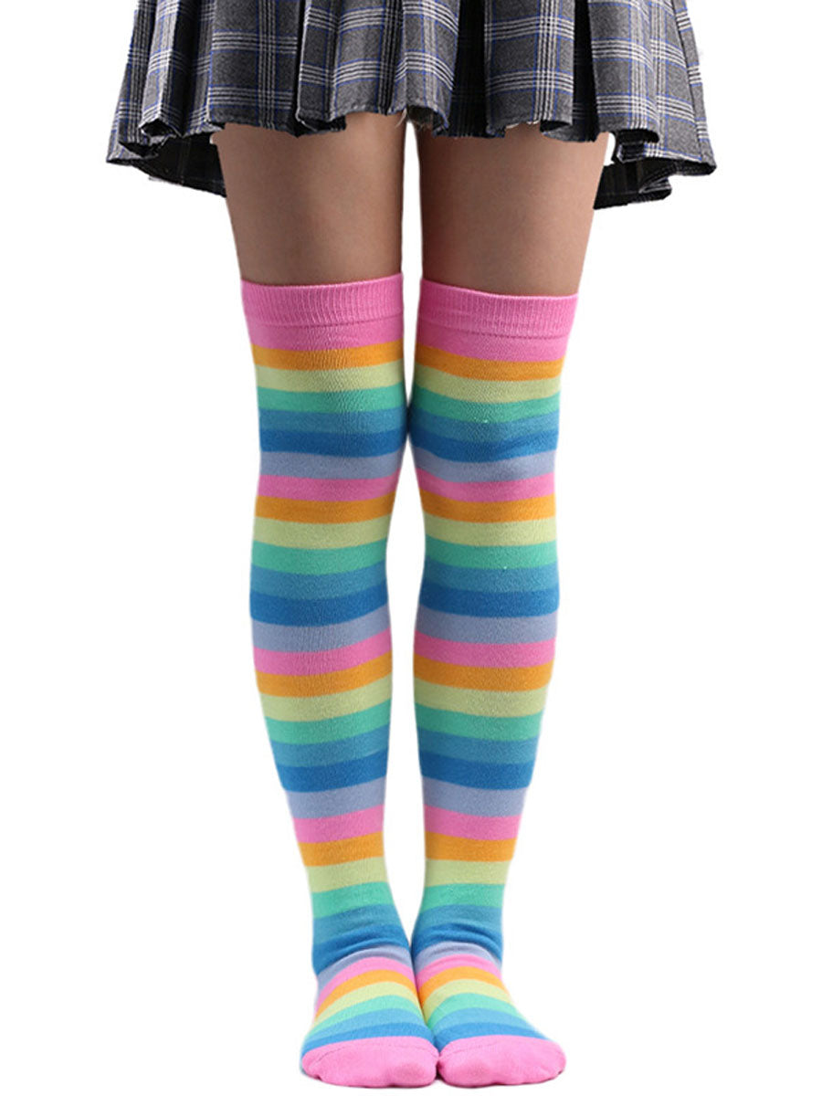 Costume Inspire Rainbow Thigh High Stockings