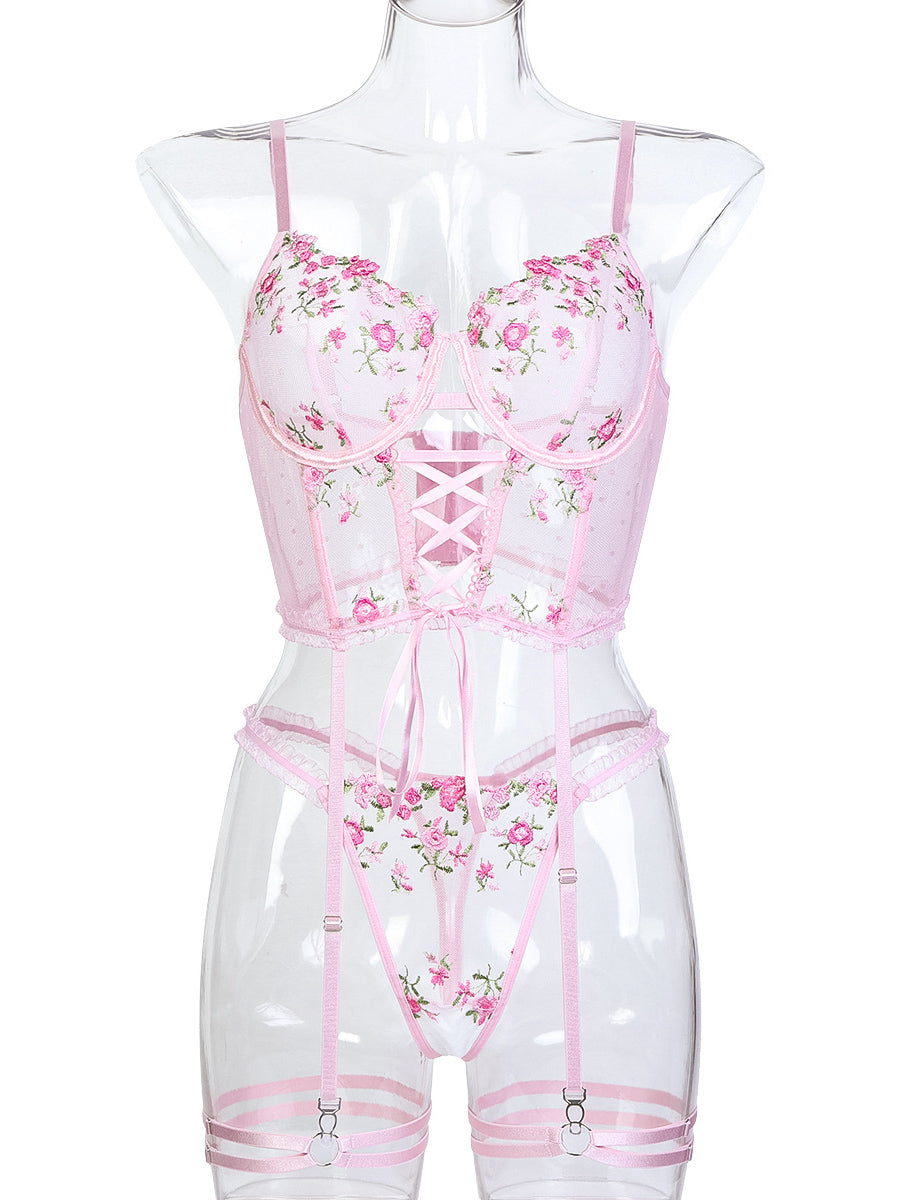 Costume Inspire Sheer Embroidered Ruffle Bustier Set