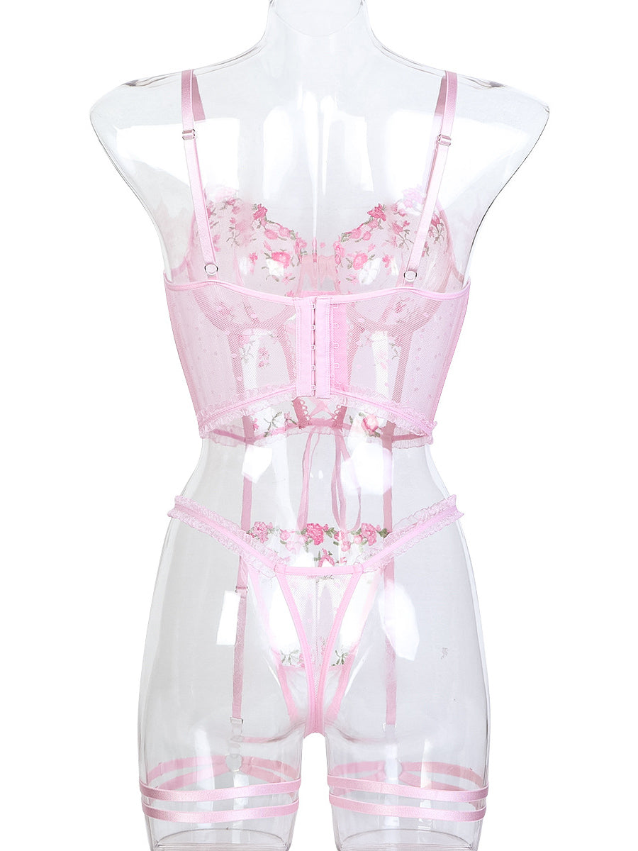 Costume Inspire Sheer Embroidered Ruffle Bustier Set