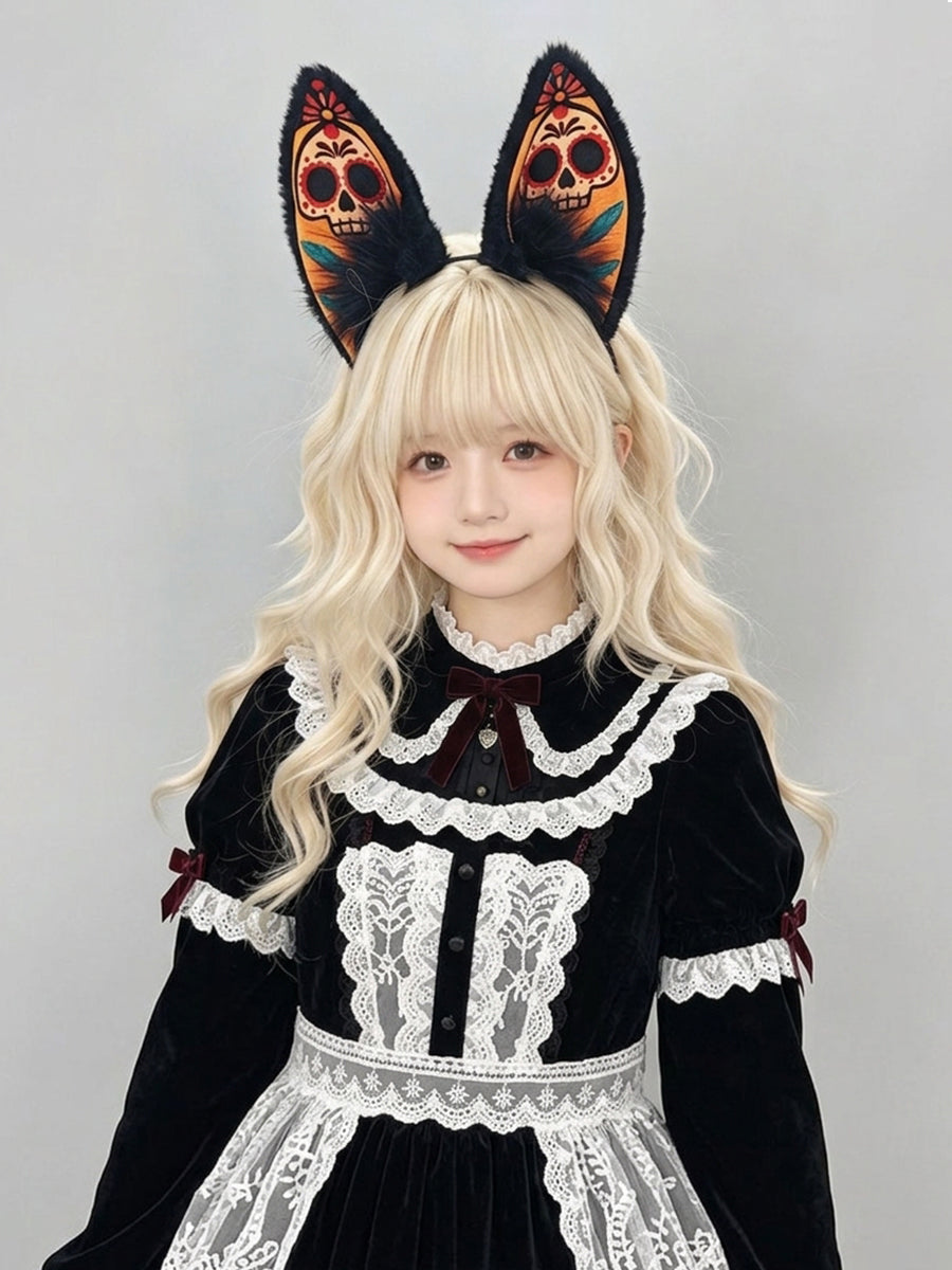 Day of the Dead Sugar Skull Fox Ears Headband - Costume Inspire