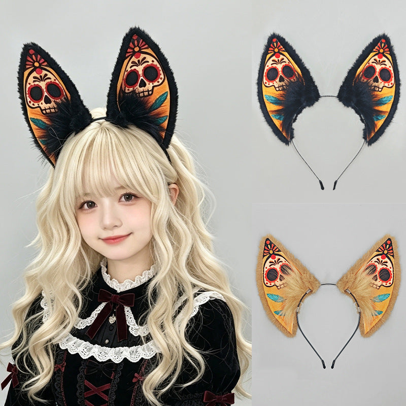 Day of the Dead Sugar Skull Fox Ears Headband - Costume Inspire