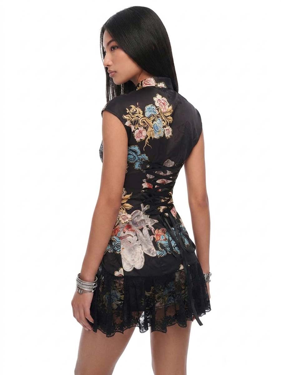 Floral Print Qipao Dress - Costume Inspire