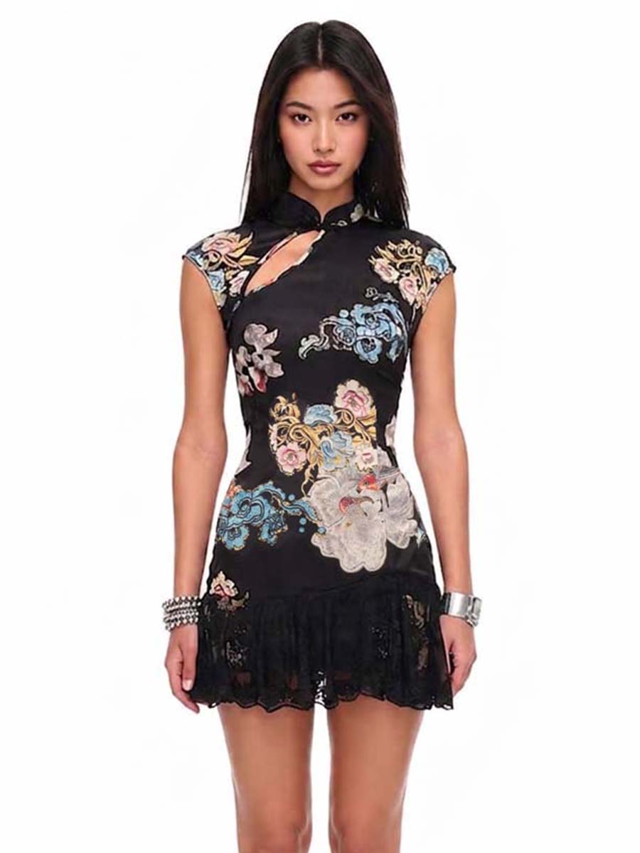 Floral Print Qipao Dress - Costume Inspire