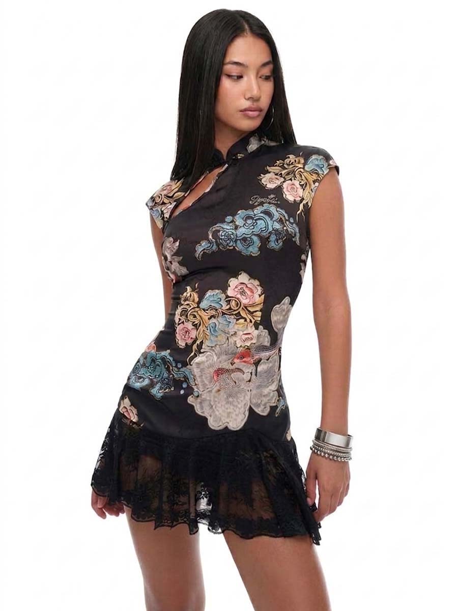 Floral Print Qipao Dress - Costume Inspire