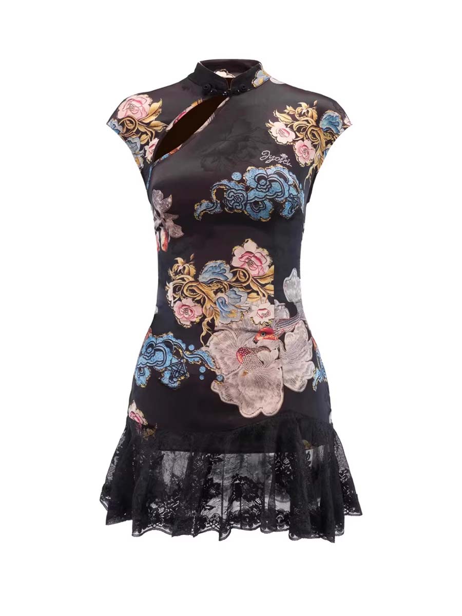 Floral Print Qipao Dress - Costume Inspire