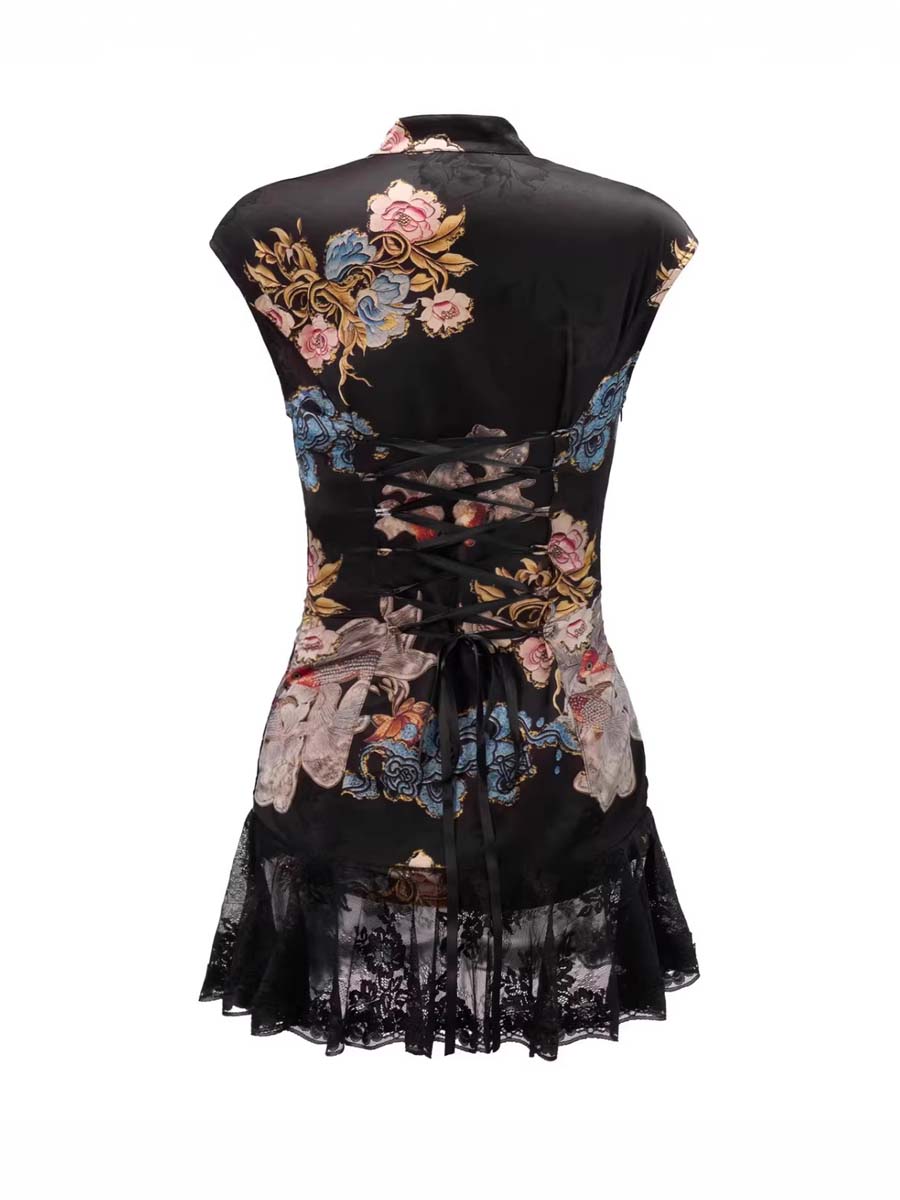 Floral Print Qipao Dress - Costume Inspire