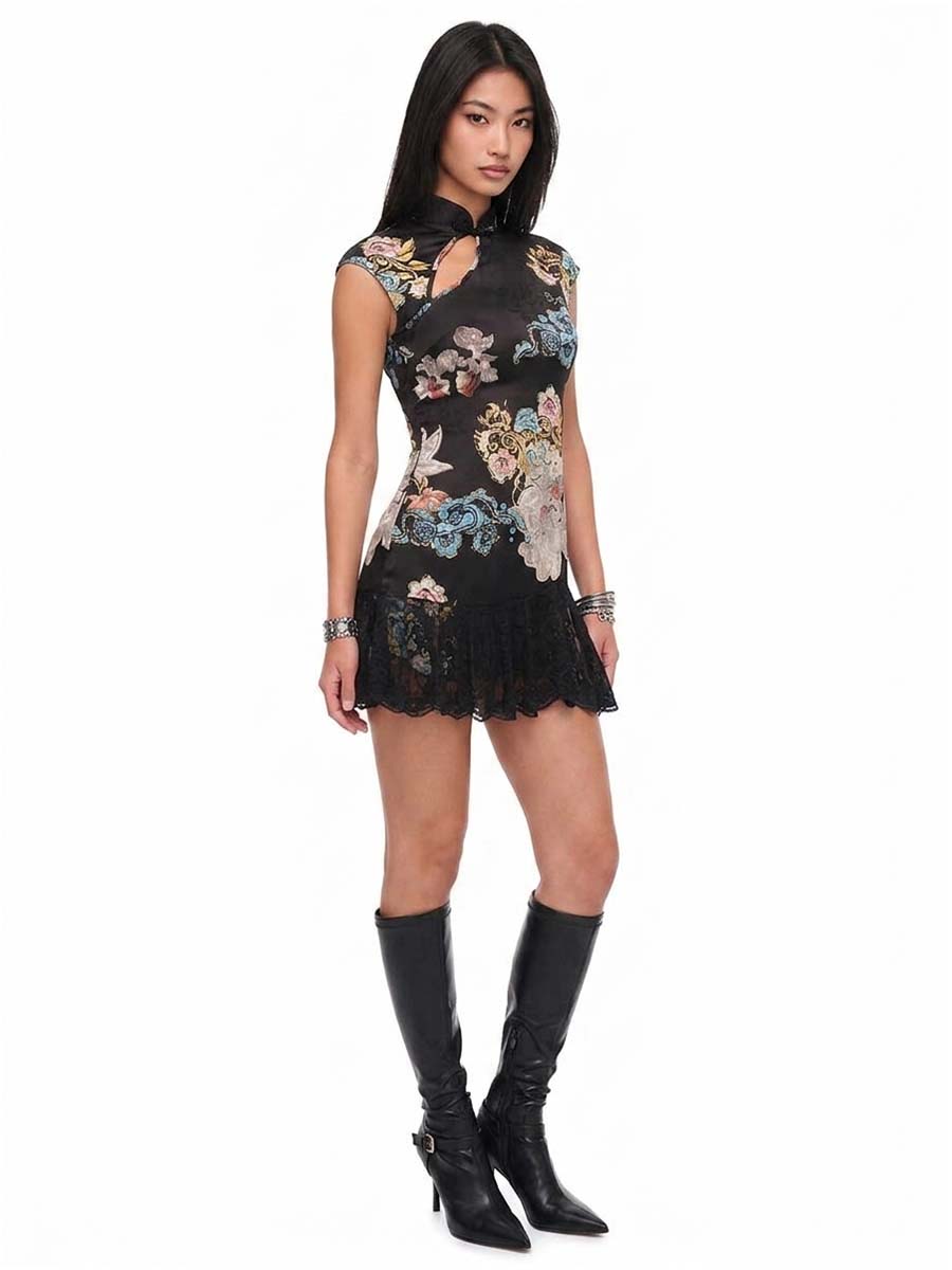 Floral Print Qipao Dress - Costume Inspire
