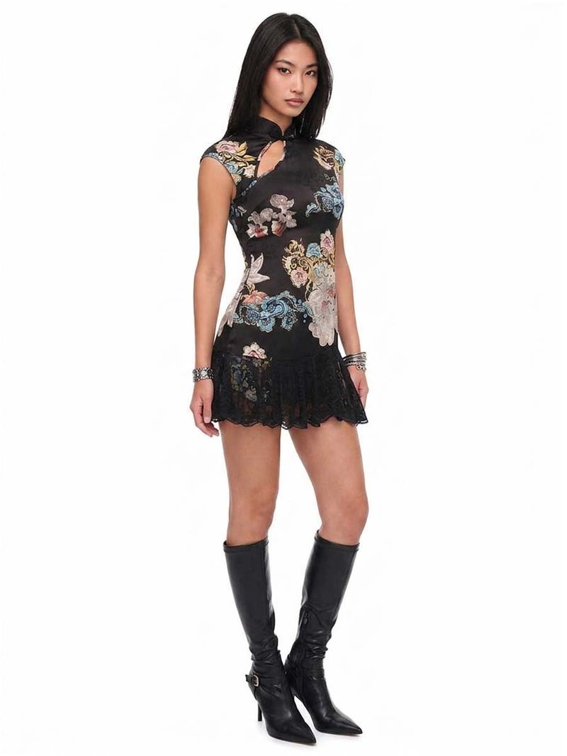 Floral Print Qipao Dress - Costume Inspire