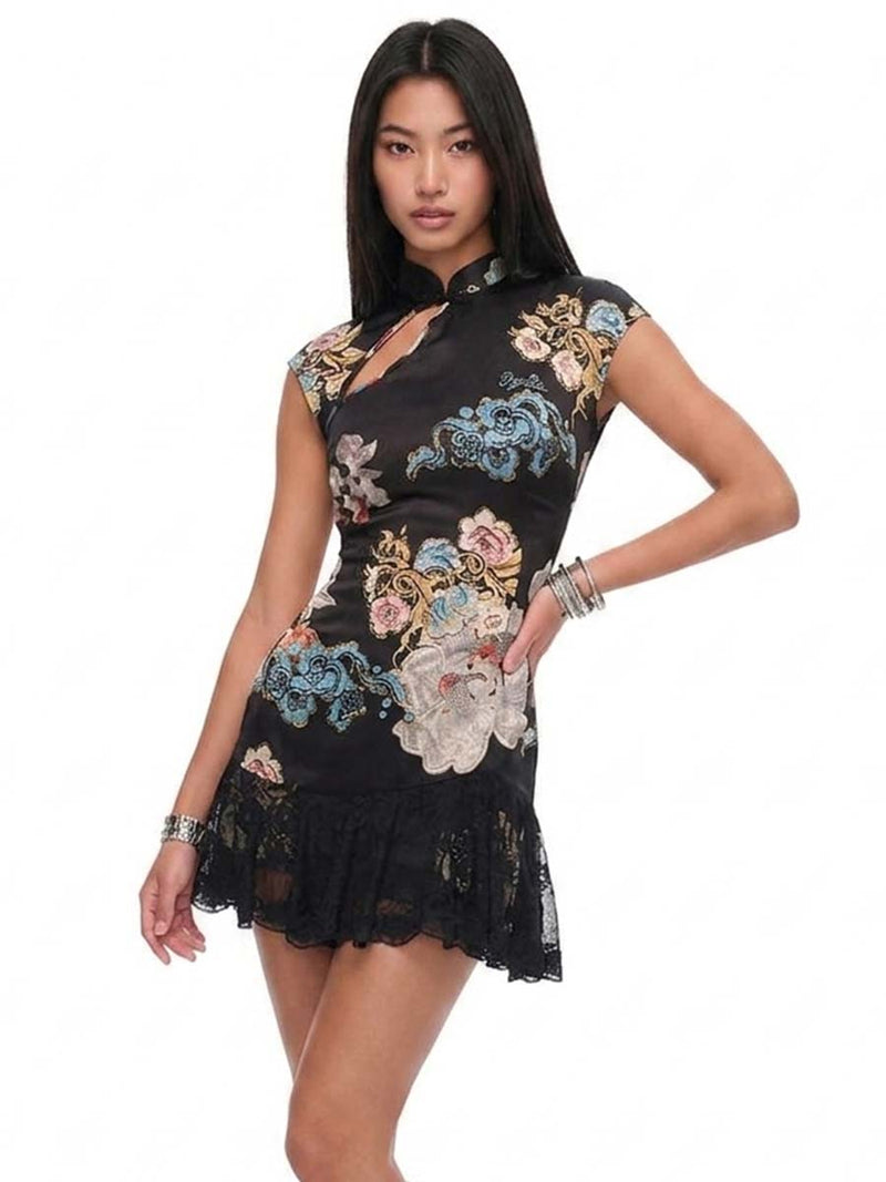 Floral Print Qipao Dress - Costume Inspire