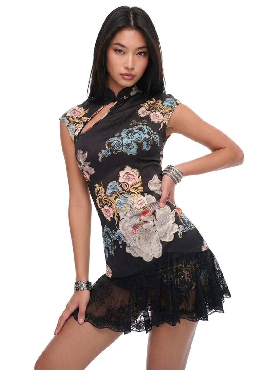 Floral Print Qipao Dress - Costume Inspire