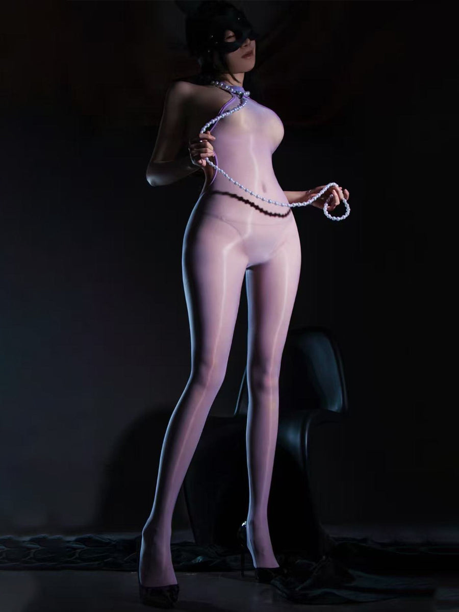 Glossy Purple One-Piece Bodystocking Set - Costume Inspire