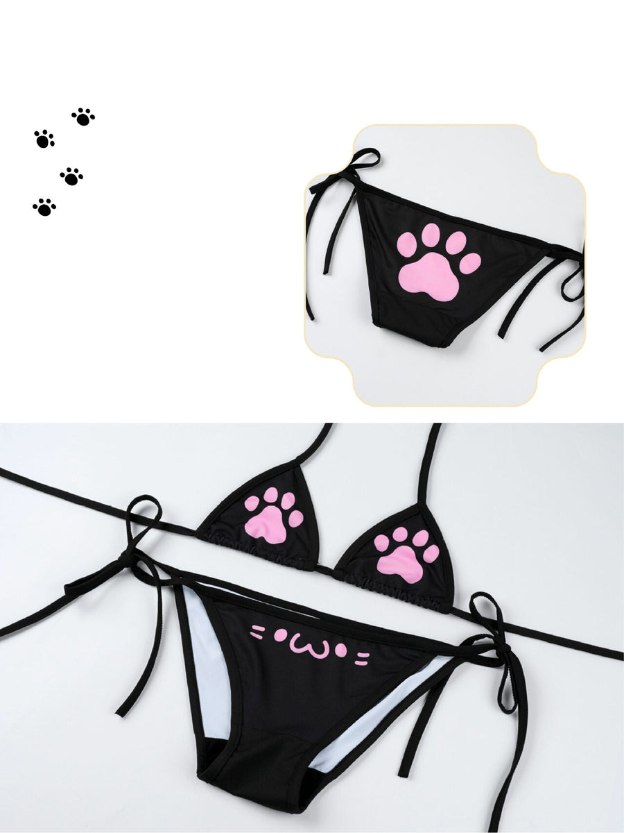 Costume Inspire Kawaii Neko Paw Print Bikini Set