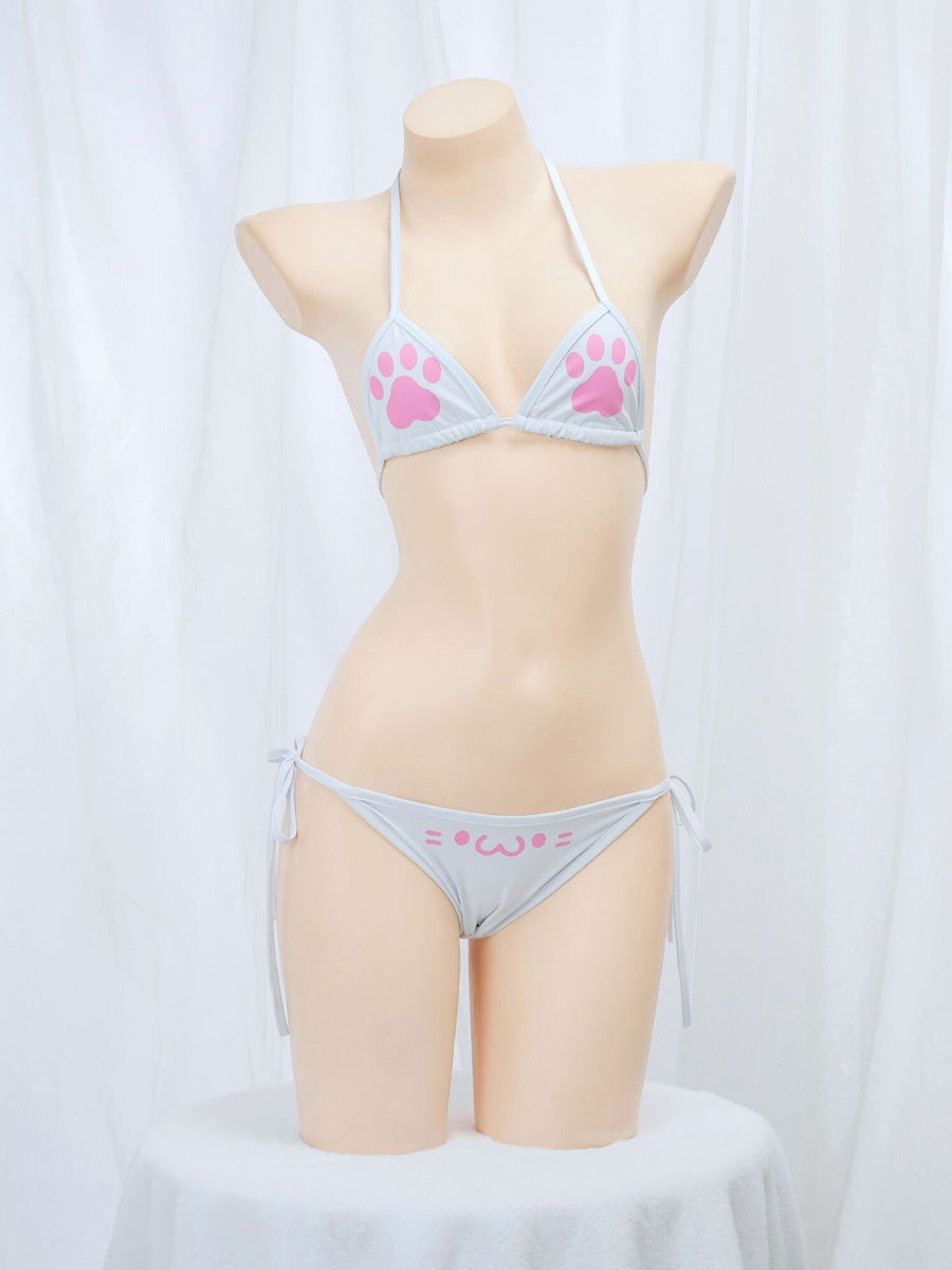 Costume Inspire Kawaii Neko Paw Print Bikini Set