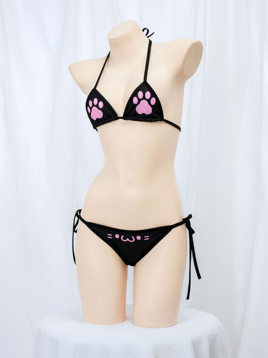 Costume Inspire Kawaii Neko Paw Print Bikini Set