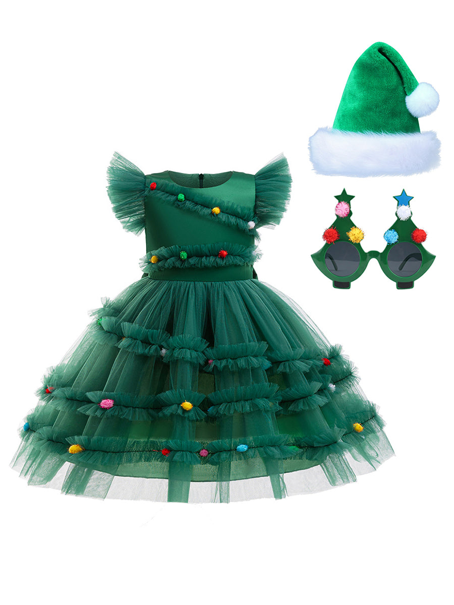 Costume Inspire Kids Christmas Tree Tutu Dress with Accessories