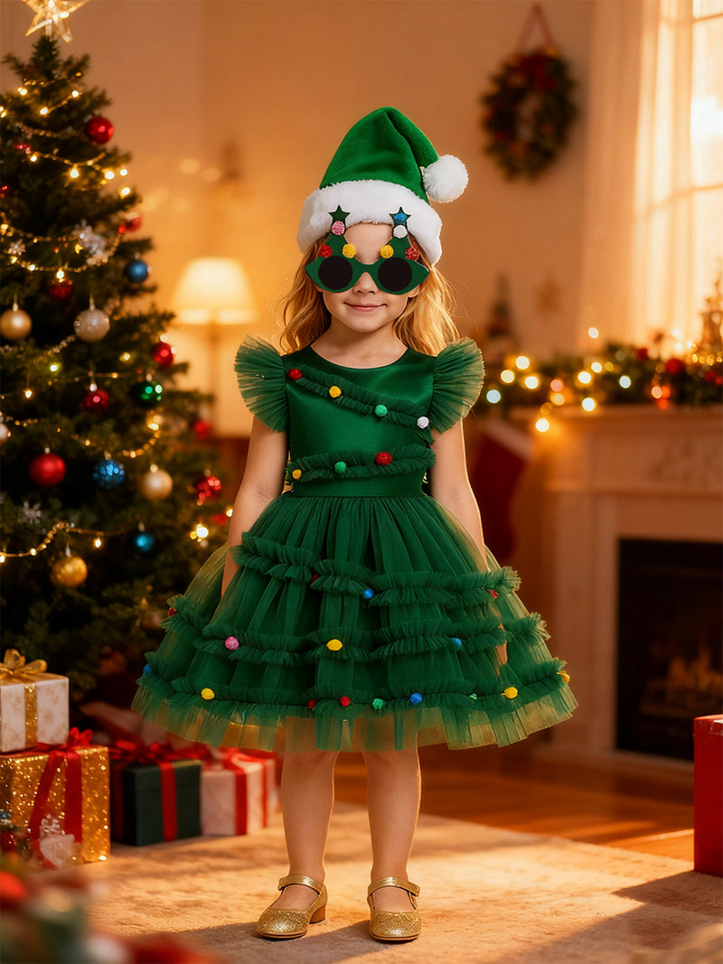 Costume Inspire Kids Christmas Tree Tutu Dress with Accessories