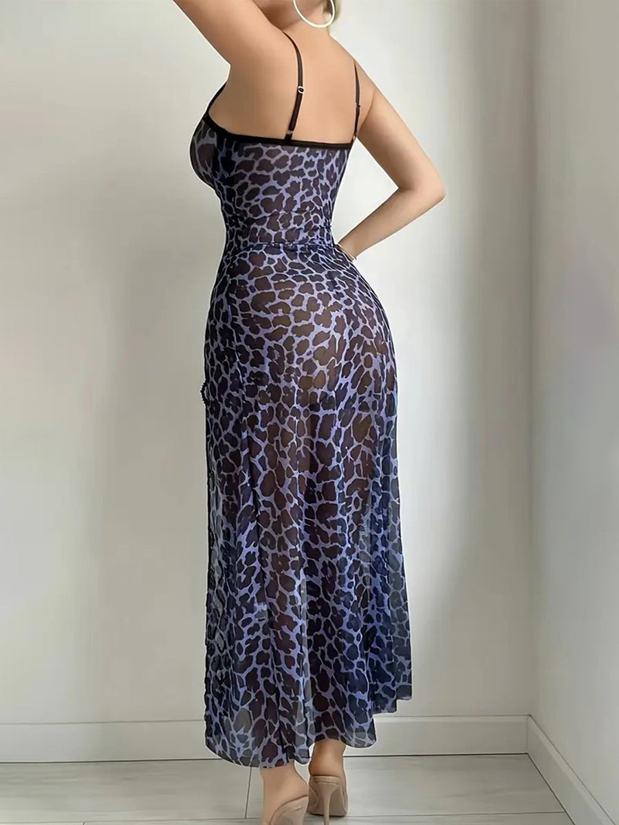 Costume Inspire Leopard Lace Trim Nightgown with Thong
