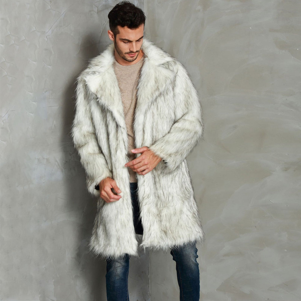 Men's White Fur Coat Costume - Costume Inspire 