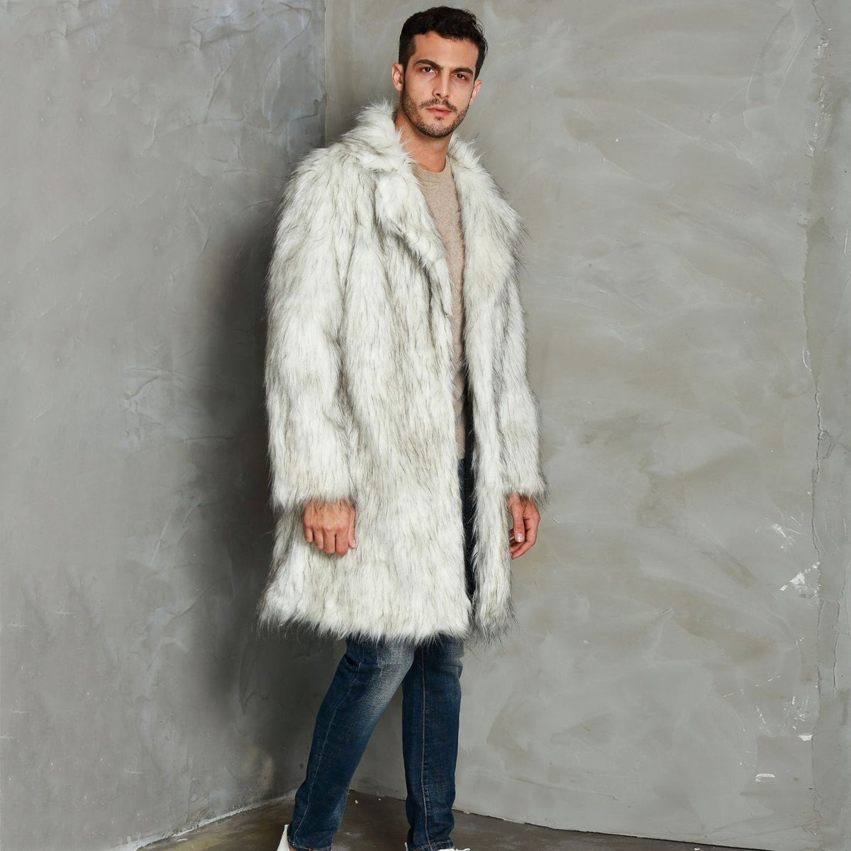 Men's White Fur Coat Costume - Costume Inspire 