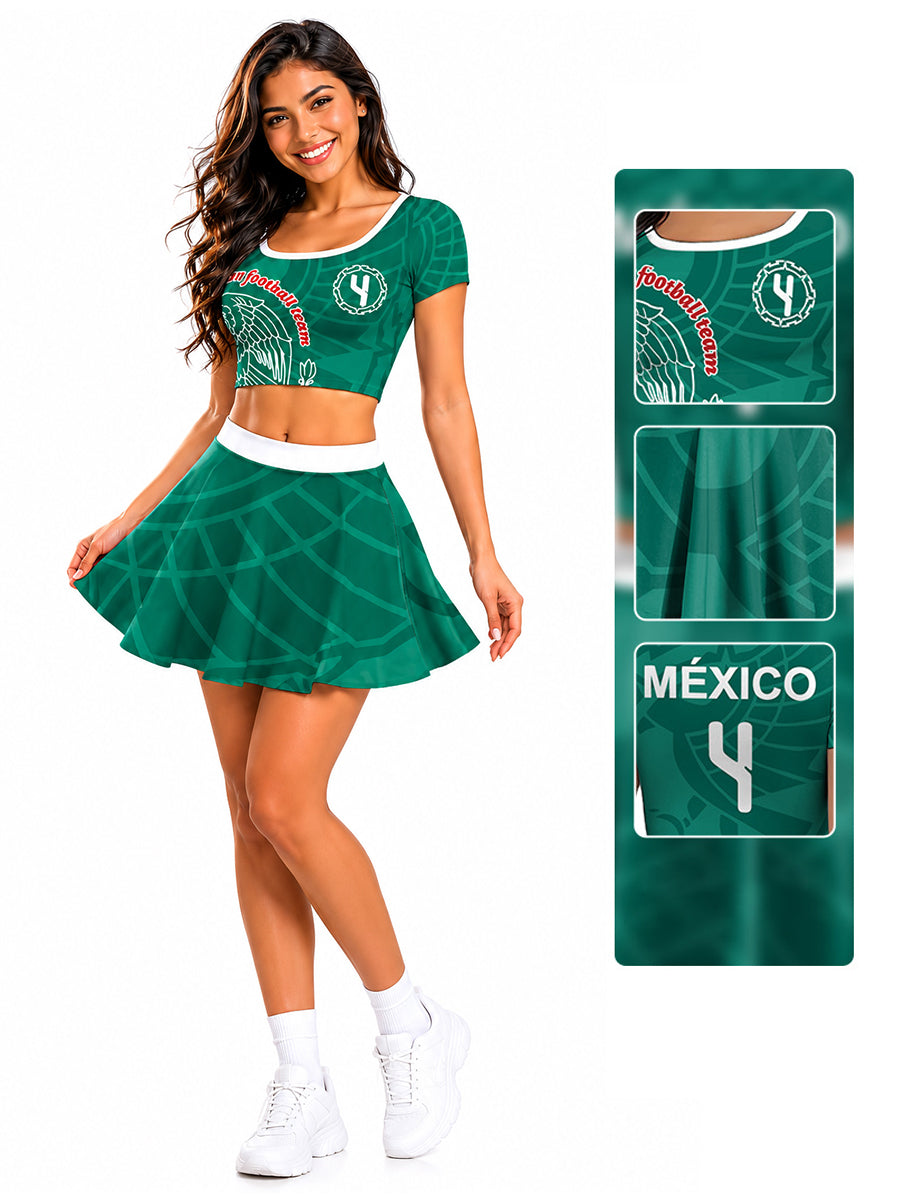 Mexican Soccer Fan Cheerleader Costume for Women
