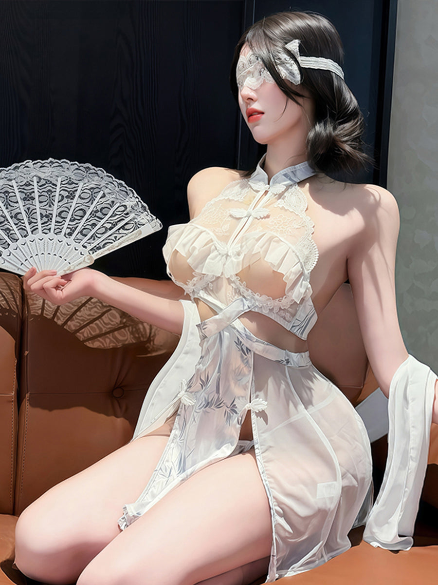 Open Cup Lace Cheongsam Set - Costume Inspire