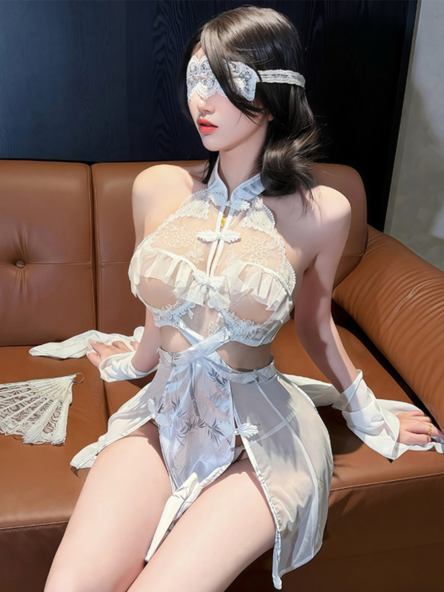 Open Cup Lace Cheongsam Set - Costume Inspire