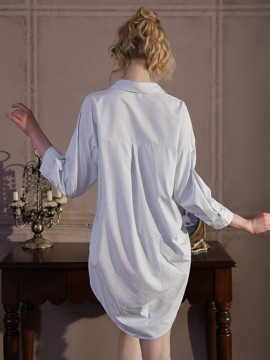 Pinstripe Oversized Boyfriend Shirt Nightgown - Costume Inspire