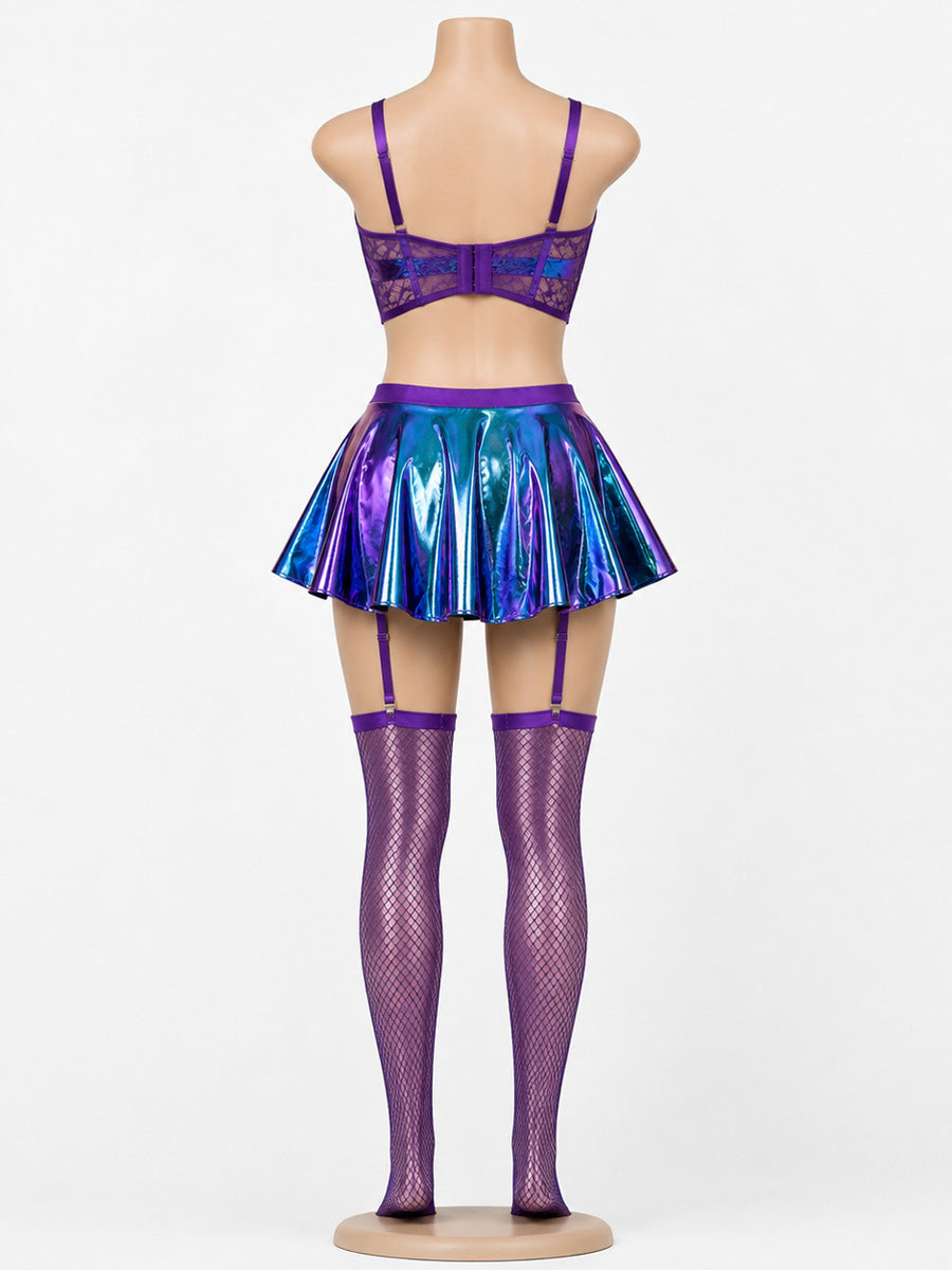 Costume Inspire Purple Metallic Skirt Set