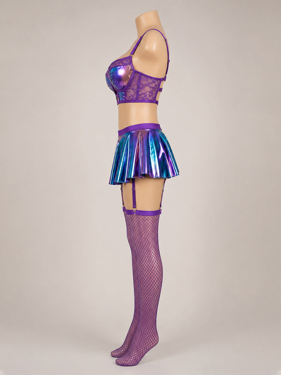 Costume Inspire Purple Metallic Skirt Set