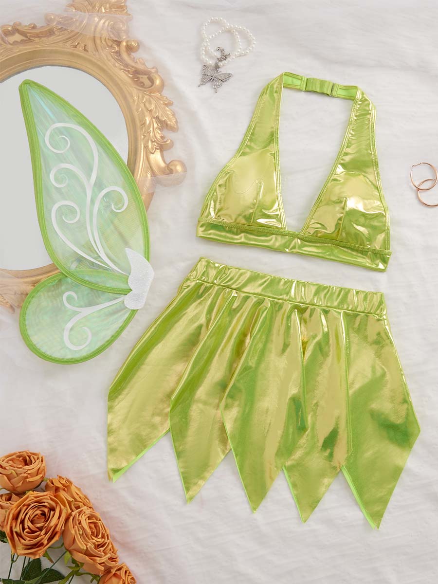 Metallic Green Forest Fairy Costume Set with Wings - Costume Inspire