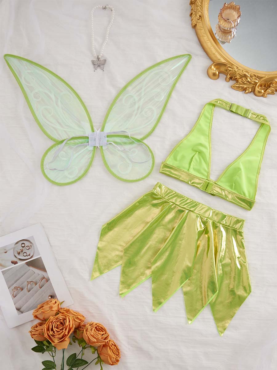 Metallic Green Forest Fairy Costume Set with Wings - Costume Inspire