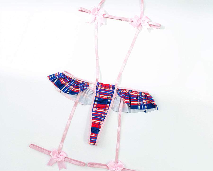 Sexy Pink Plaid Schoolgirl Lingerie Bodysuit - Costume Inspire