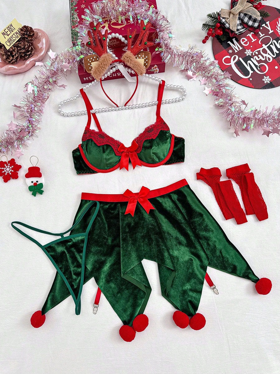 Costume Inspire Sexy Velvet Christmas Elf Lingerie Set