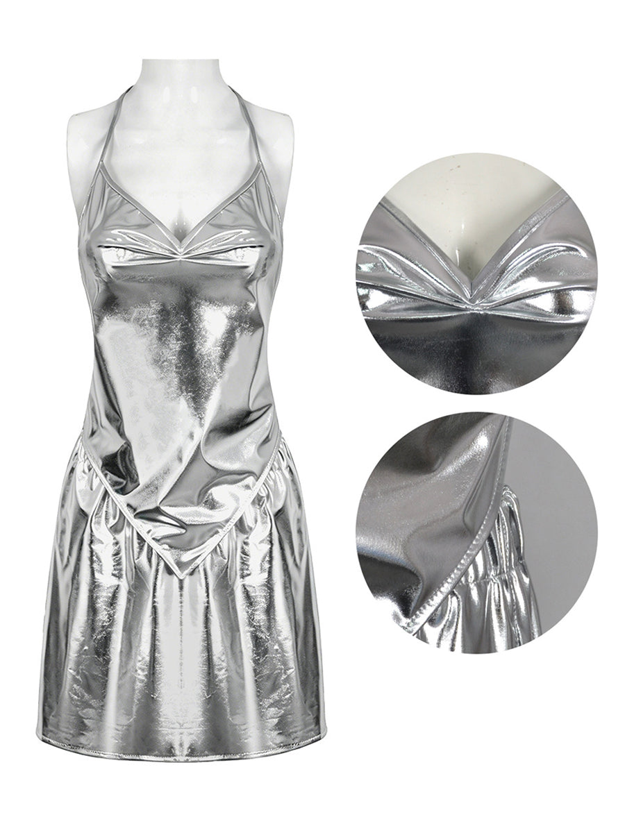 Silver Metallic Halter Mini Dress - Costume Inspire